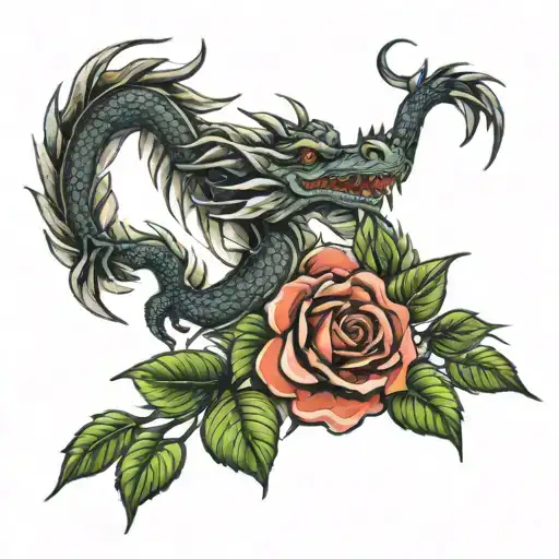 Dragon And Roses And Leaves