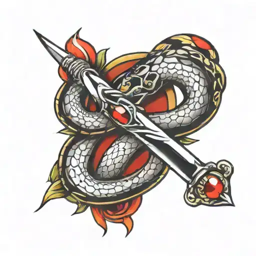 Stilet Knife With Red Gem On Top And Snake Around It