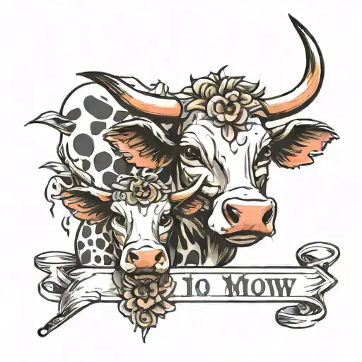 Shoulder Tattoo With Name Milli And Baby Cow With Paint Brush