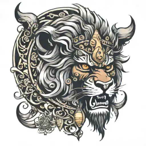 Bhairav And Lion Head