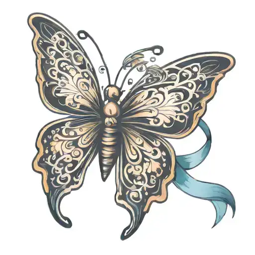 Butterfly With Cancer Ribbon As Body Shaped Like