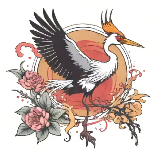 Japanese Crane With A Spatter Of Watercolor