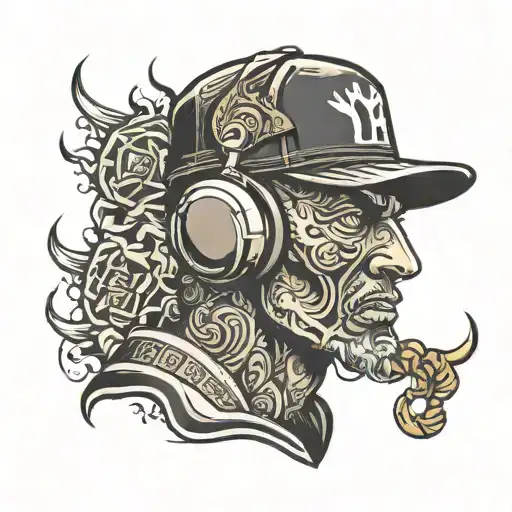 Gangster Head With Ny Cap Wearing Headset