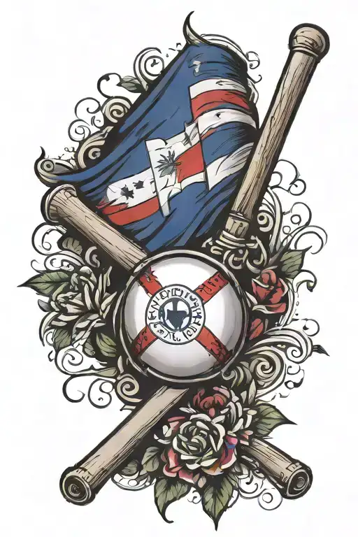 Dominican Republic Flag With A Baseball Bat