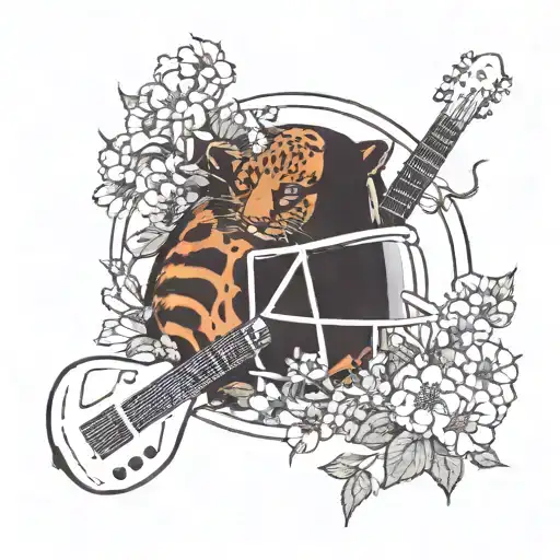 Surrounded By Dandelions There Is A Panther Playing A Guitar With A Football Helmet