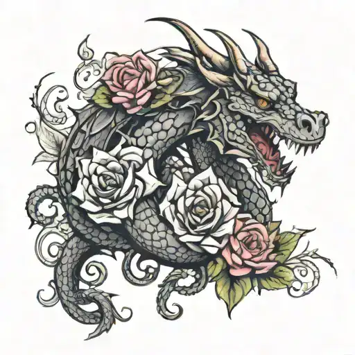 Dragon And Roses Intertwined