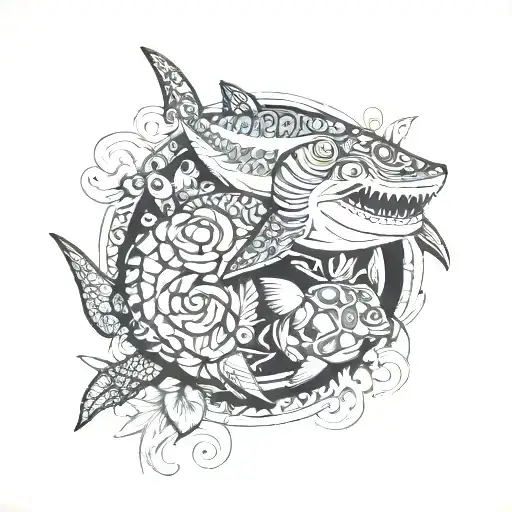 Polynesian With Shark And Turtle