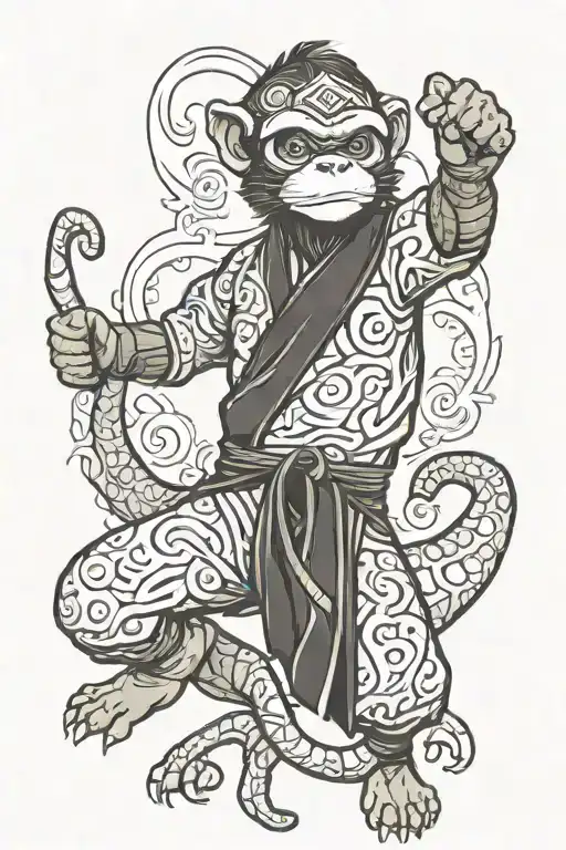 Ninja Monkey In A Dinosaur Onesie In Fighting Pose