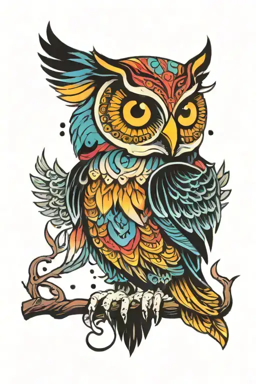 Owl Ascending From Darkness Into A Colorful Bright Owl In A Gothic Style