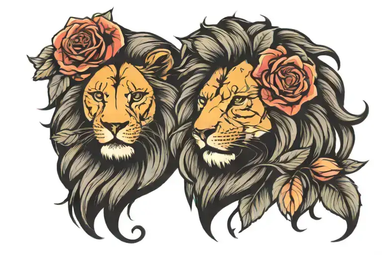 Lion With Roses