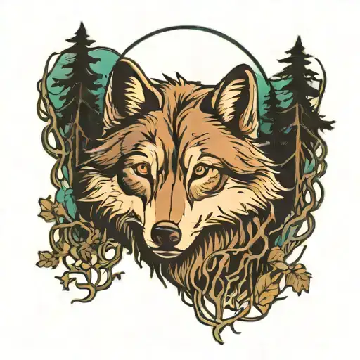 Wolf In Woods With Moonlight Shining