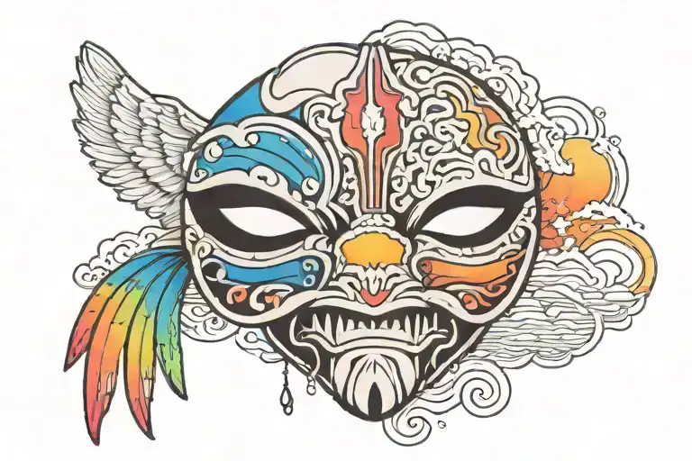 Majors Mask With Rainbow Colors Sunset Over Lake