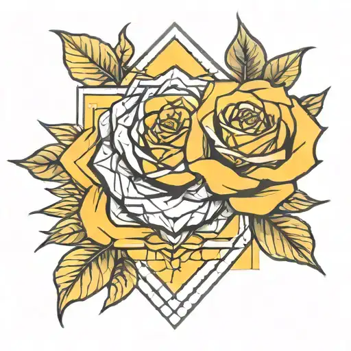 Geometric Tattoo With Yellow Rose