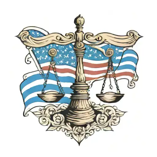 Justice Scales With Blue Line Flag Draped Over It