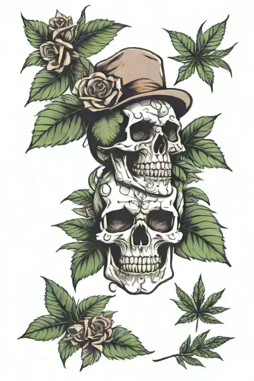 Skull Flowers And Marijuana Leaves Girly