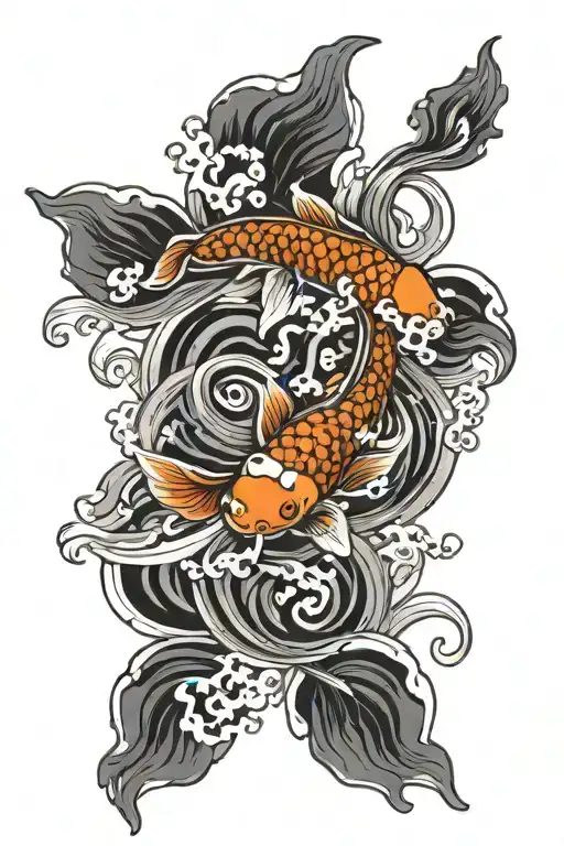 Koi Fish Swimming Upstream And Downstream