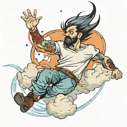 A Man Falling Out Of The Clouds Like A Comet With Plasma Trails About To Fall Into The Water