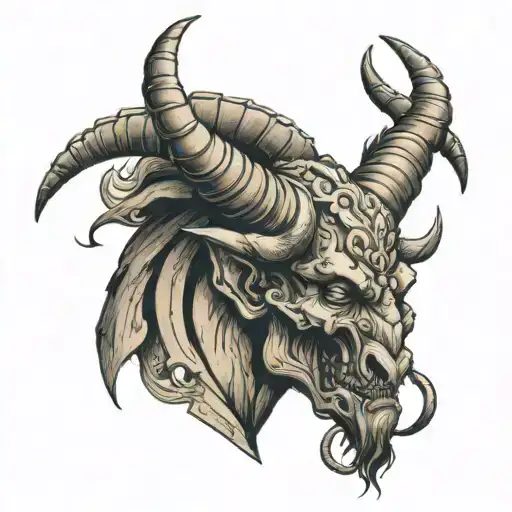 One Head With 2 Faces With Bull Horns And Scorpion Tail
