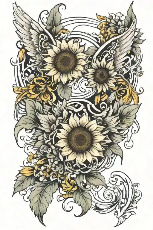 Beautiful Sunflower Intertwined With Angels Wings