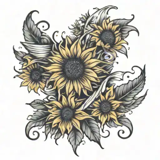 Cancer Ribbon And Sunflower Blooming