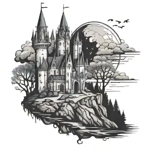 Tattoo In Gothic Style But Don't Fill It With Color The Castle Fell Off