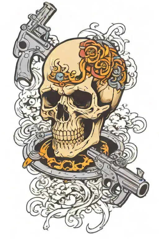 Skull With Smoking Guns Crossed