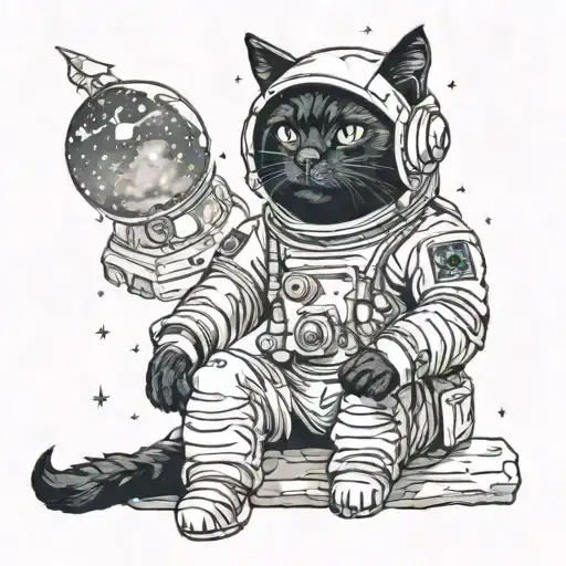 A Cosmic Scene With A Black Cat In An Astronaut Helmet Gazing At Comets