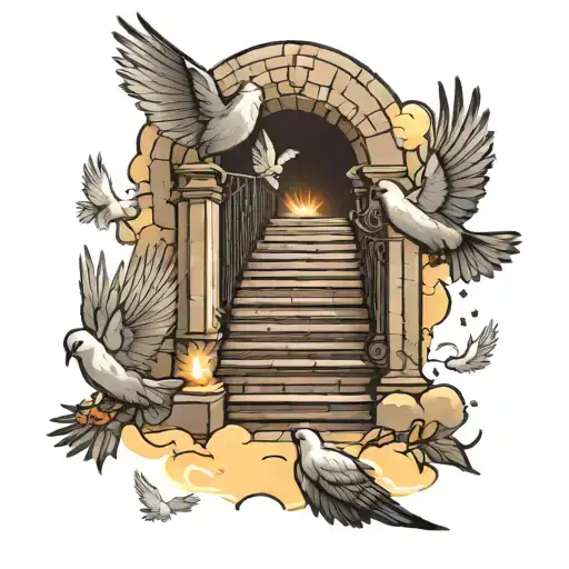 Heaven Stair Way Open Gates Doves Flying And Lights From Heaven
