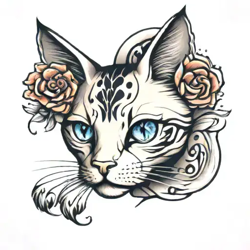 Cat Face And Paw Print