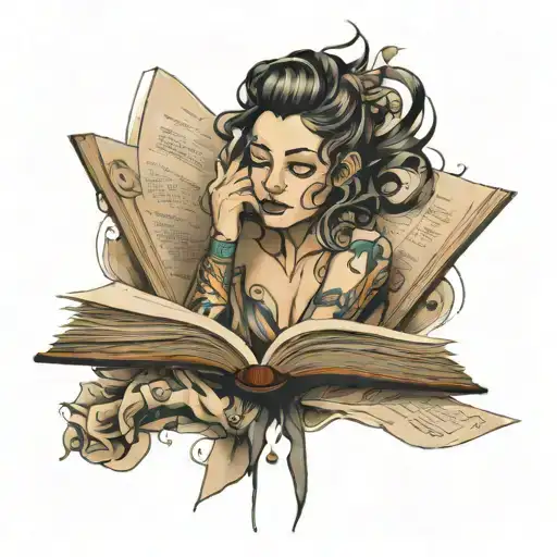 Woman Emerging From Book Pages Turning