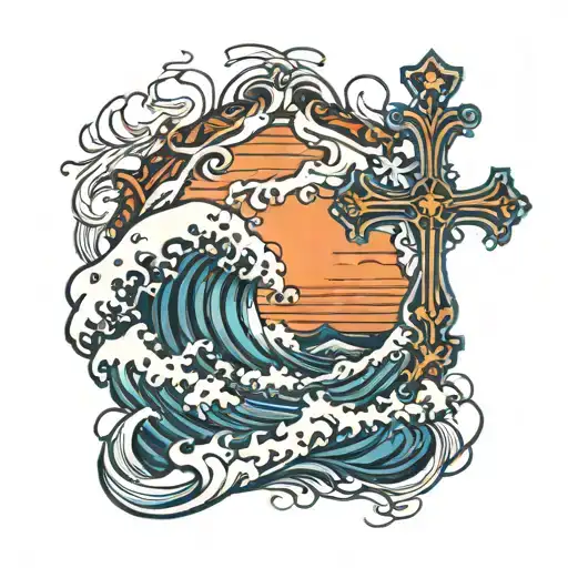 Ocean Wave And A Cross