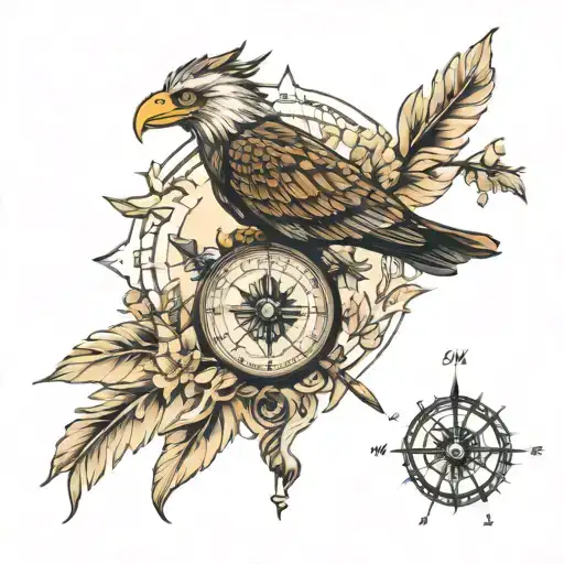 Compass Feather Arrow Nature Eagle Old Map