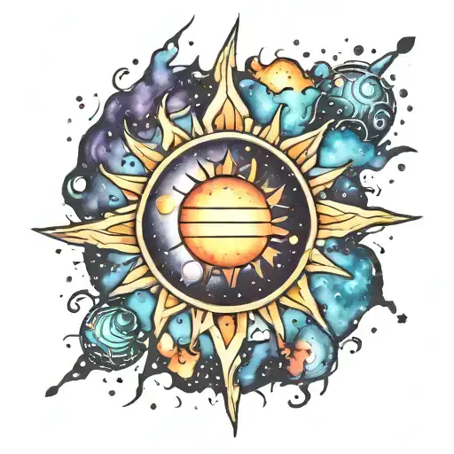 Galactic Sun With Watercolor Splashes