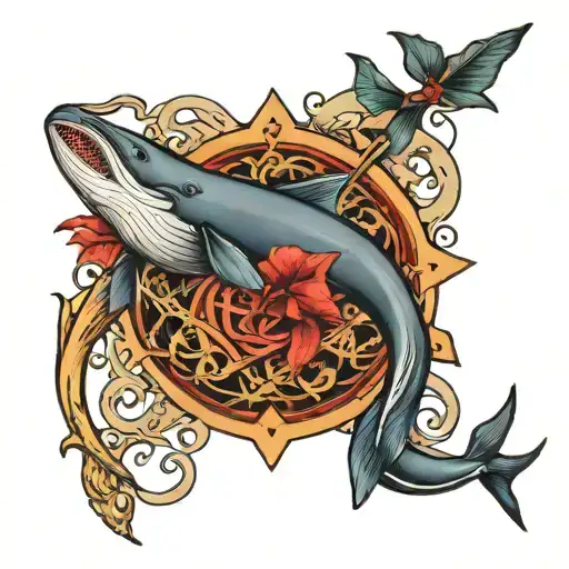 Whale And Archer Bow And Dragon Intertwined