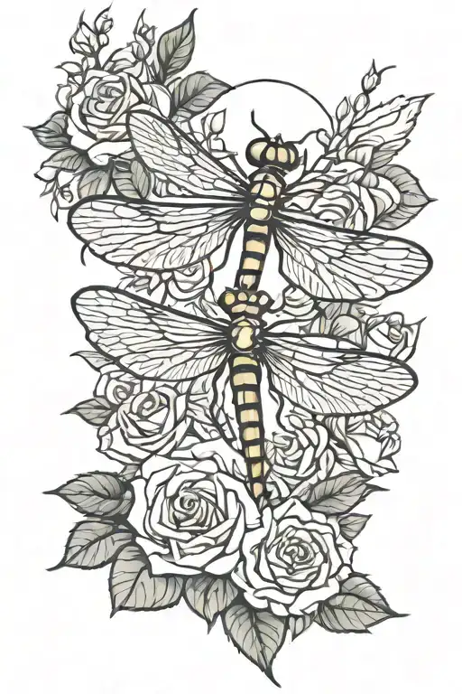 Dragonfly And Roses