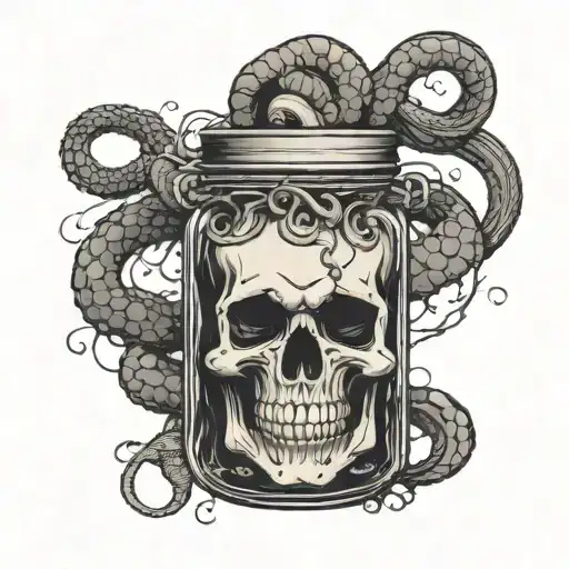 Skull In A Jar With A Snake Wrapping Around It