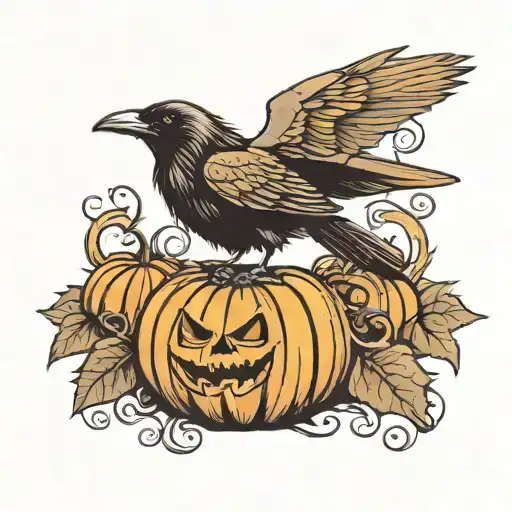 Raven Standing On A Pumpkin