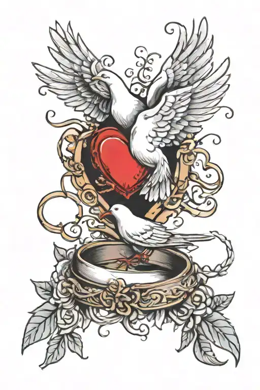 A Wedding Dove Dropping Wedding Rings Into A Broken Heart