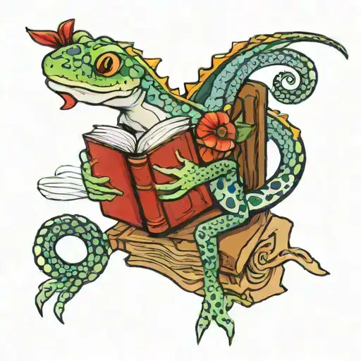 Asian Gecko Eating A Book In Japanese Style