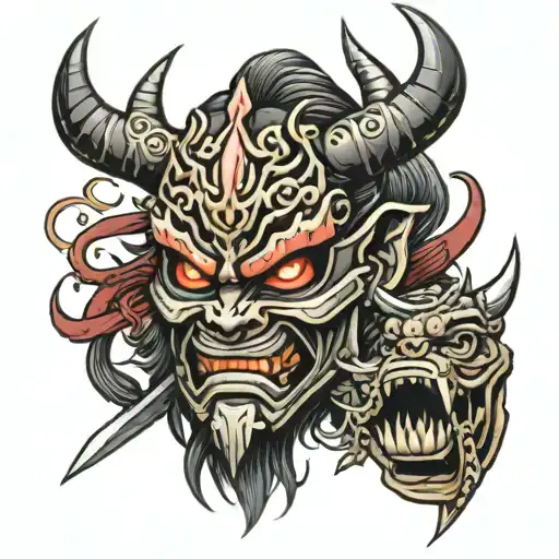 Katana Pierces The Oni Mask