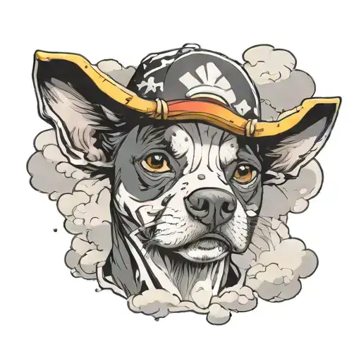 Luffy From One Piece As A Pitbull Dog With Luffy Original Hat With Anime Clouds At The Backround