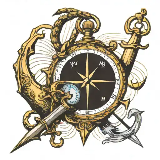 Anchor Combind With Compass In The Style Of The Painting The Persistence Of Memory By Salvador Dali