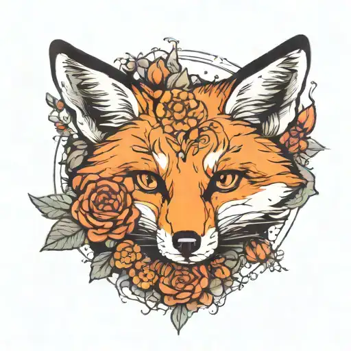 A Fox In A Boarder Adorned With Rubies Surrounded By Marigolds And Honeybees