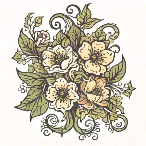 Upper Thigh Tattoo Made Of A Thick Vine With Flowers