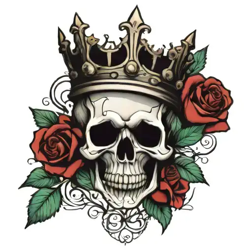 Skull With Roses And Crown Of Thorns