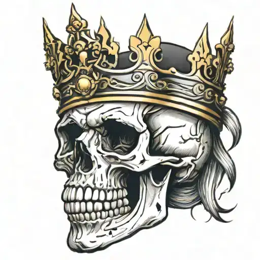 Skull Wearing Metal Crown Adorned