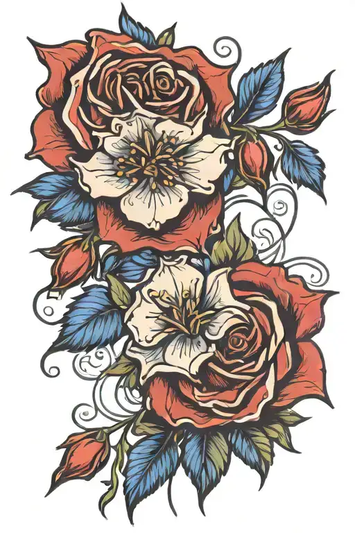 Rose And Larkspur Flower Intertwined Within Its Petals