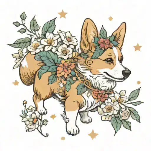 Corgi Rolling In Flowers With A Fairy