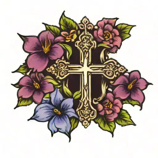 Cross With Jesus Saves In The Middle Surrounded By Violets