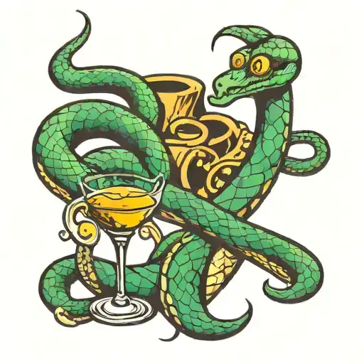 Snake In Old Fashion With Cocktail Glass